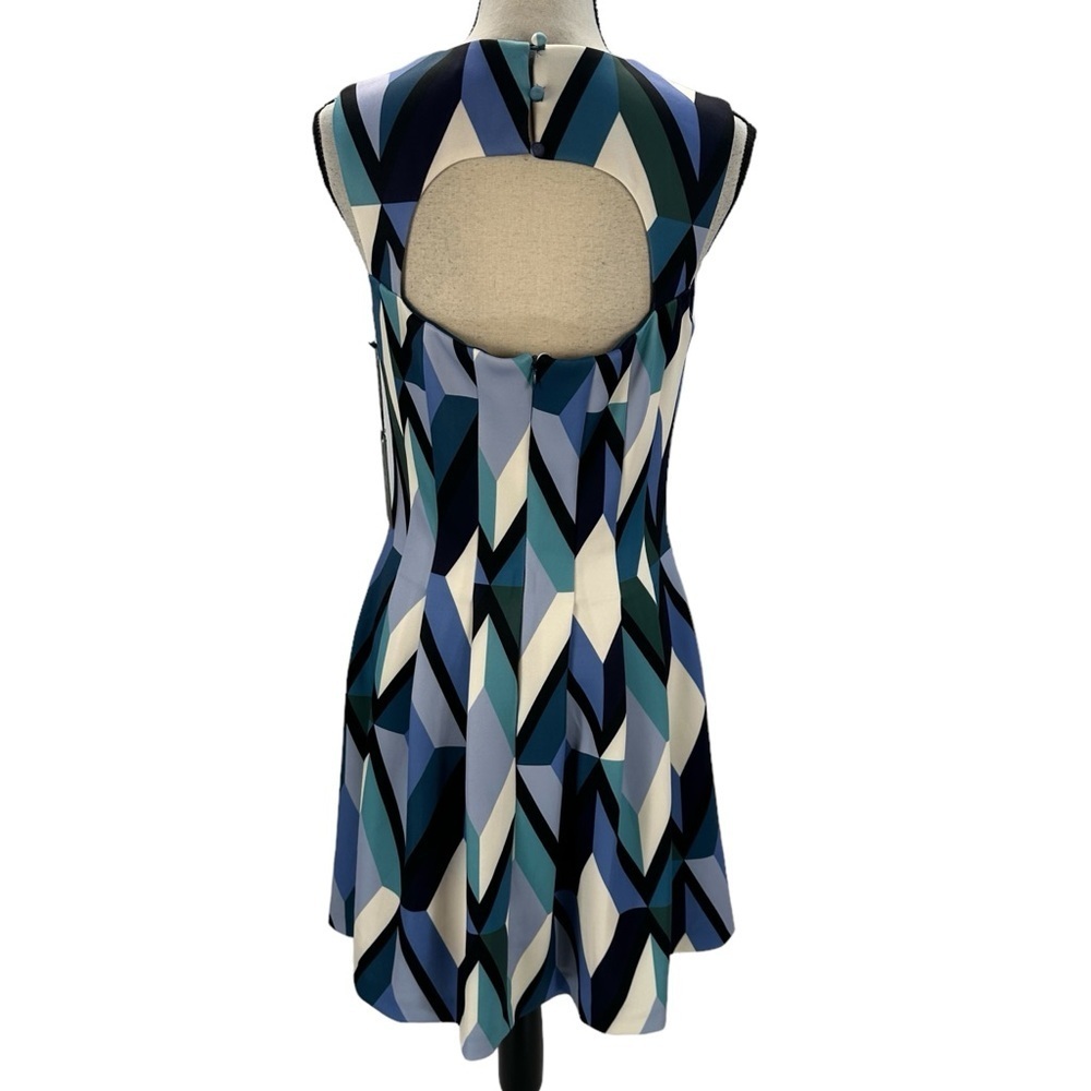 Vince Camuto Sleeveless Block Print Fit & Flare Midi Dress - Blue White -size 10 - Picture 4 of 10